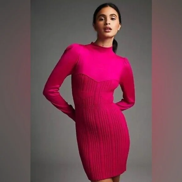 NWT Anthropologie Knit Sweater Dress Hot Pink Spring Wedding Guest Plus Size 1X - Picture 4 of 13